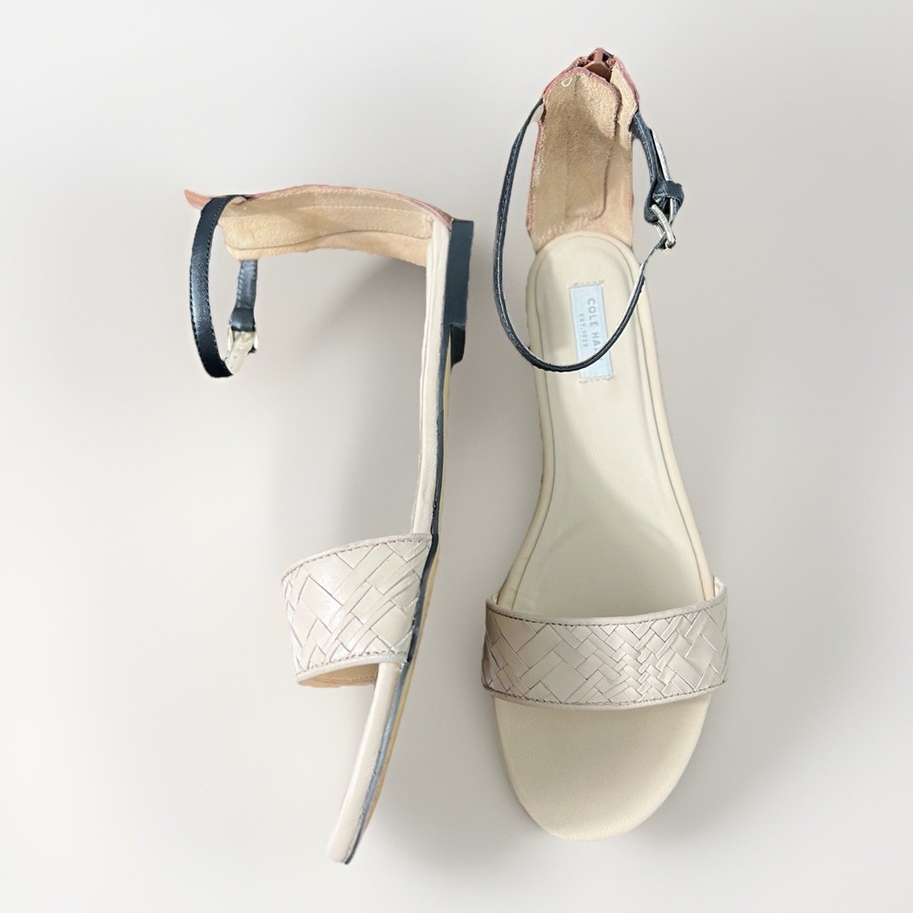 Cole Haan Women's 7.5 GENEVIEVE WEAVE‎ Nude Brown Leather Sandals Shoes